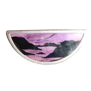 Vtg Uhlig Germany Silk Painting Purple Landscape  Modernist Pin Brooch Glitter